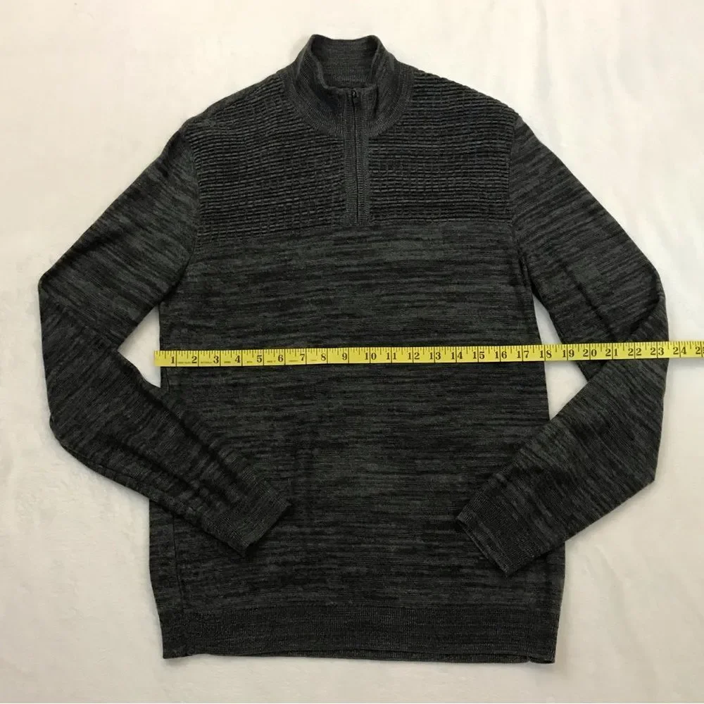 Alfani 100% Cotton Dark Gray Pullover Quarter Zip Long Sleeve Mens Shirt Sweater